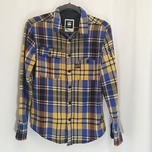 G Star Raw 3301 Denim Plaid Button Down Shirt size M